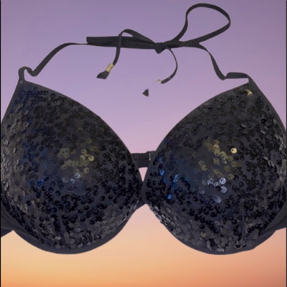 Victoria's Secret PINK Black Sequin Bling Bikini Size Medium 2 Piece Set